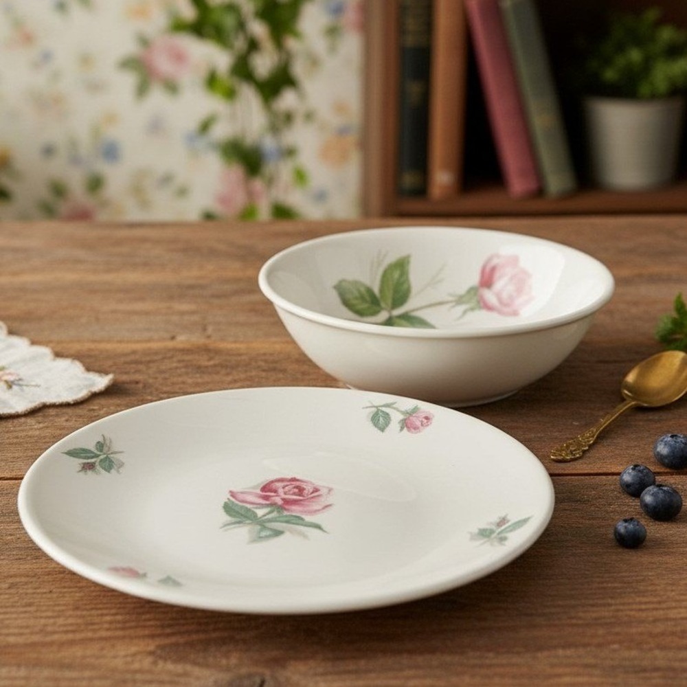 1940s Vintage Edwin Knowles  Pink Tea Rose 7.75" Fruit/Dessert Bowl Bread Plate*
